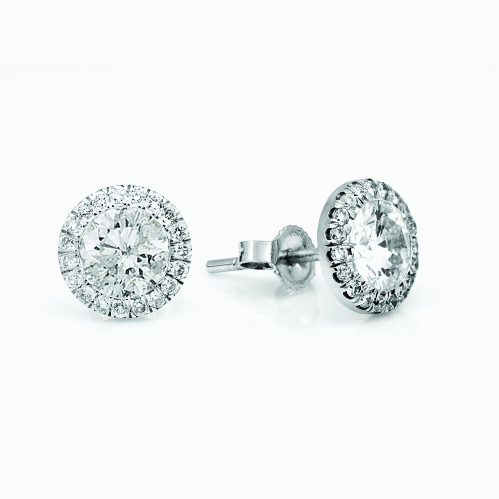 The White Diamond Halo Stud Earrings