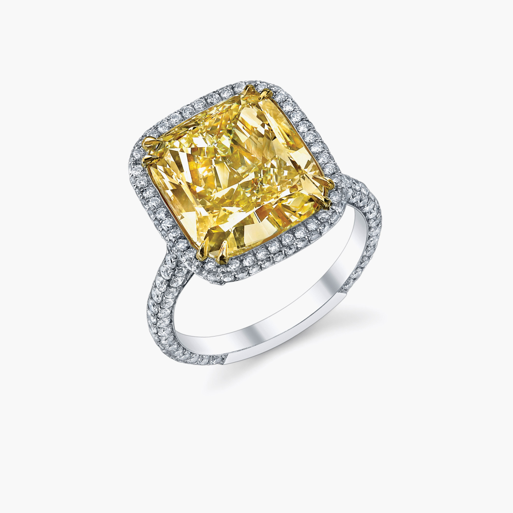 Fancy Yellow Cushion Cut Ring