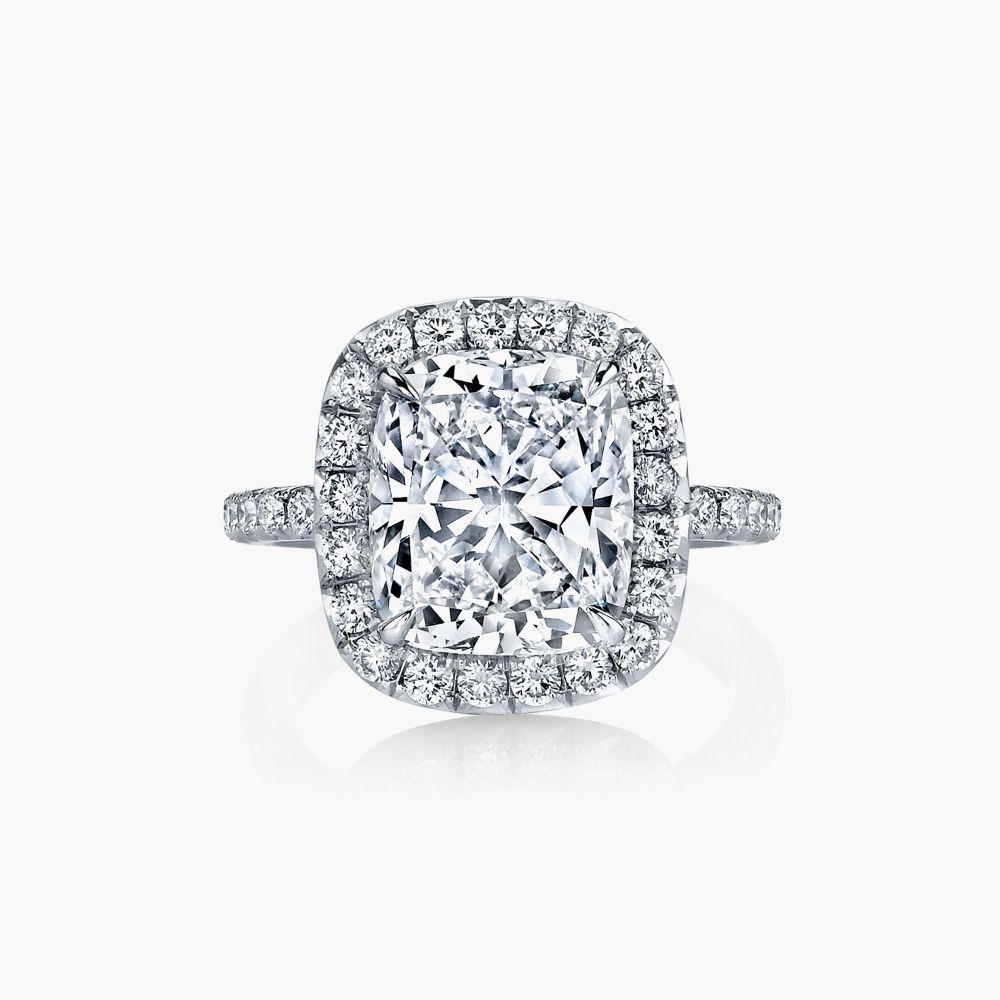 White Cushion Cut Ring with Halo