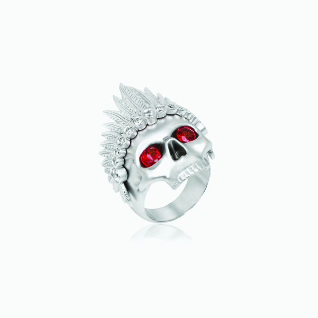 The Feather Head Dress Skull Ring